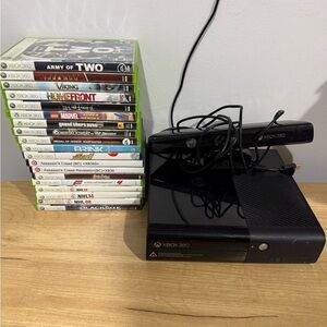 Lot Microsoft Xbox 360 E 250GB Game‎ Console Black & Kinect No Cords 19 games